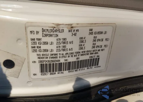 2002 Dodge Grand Caravan Se z USA, uszkodzony, nr VIN 1B8GP24362B669404